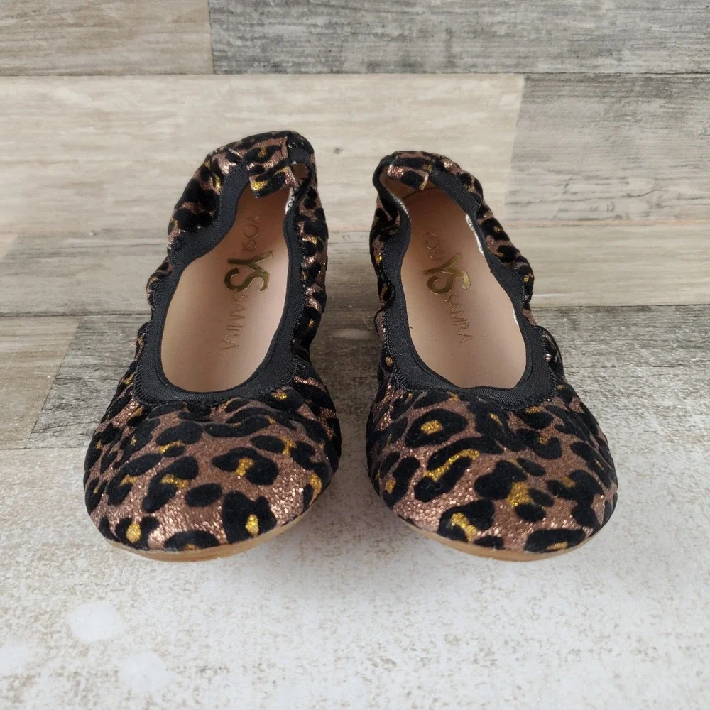 Yosi Samra Miss Samara Womens Glitter Ballet Flat Sz 3 Leopard Print Slip On